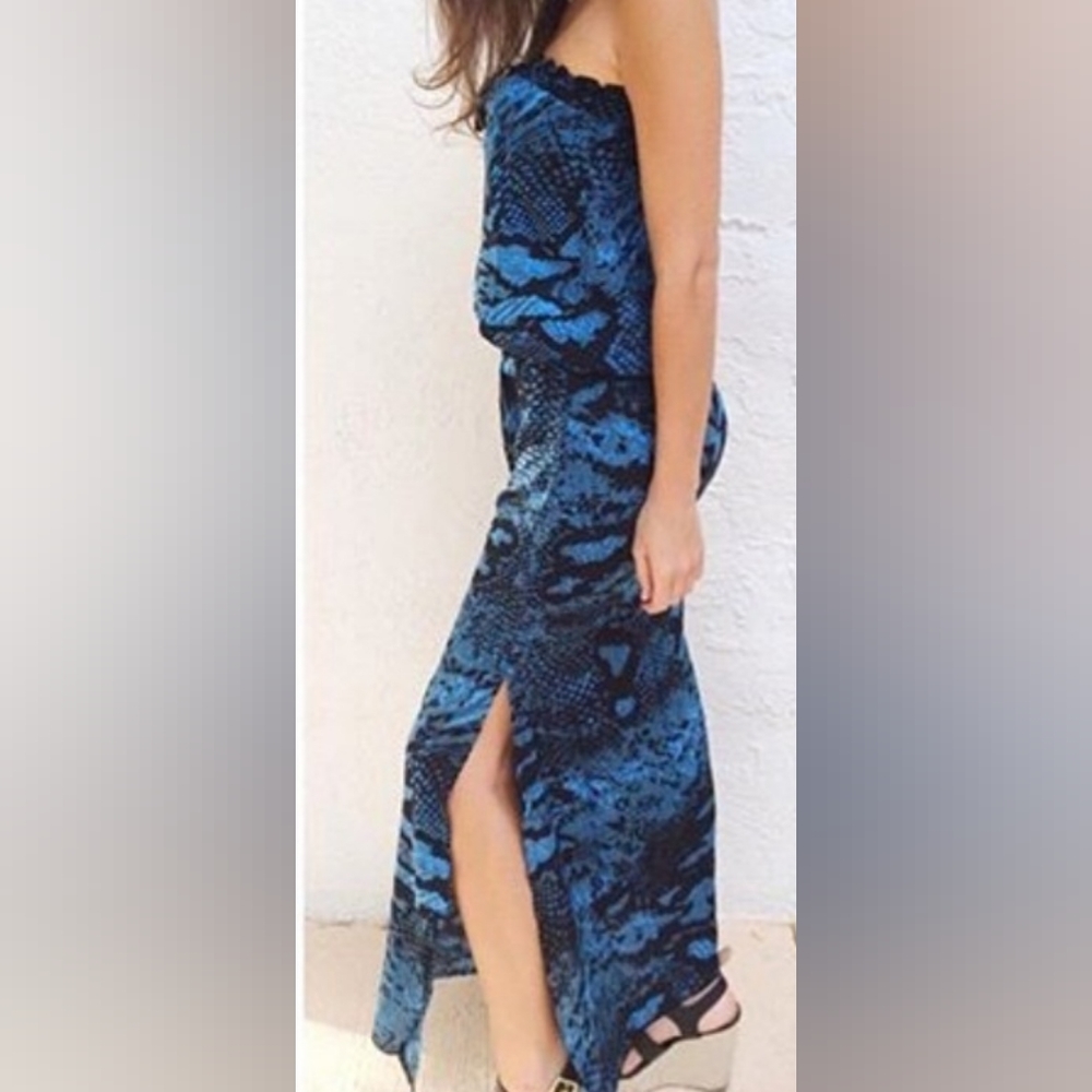 Khush Clothing Borabora Strapless ColumnMaxi Dress in Emerald Green Puzzle print - Picture 5 of 9